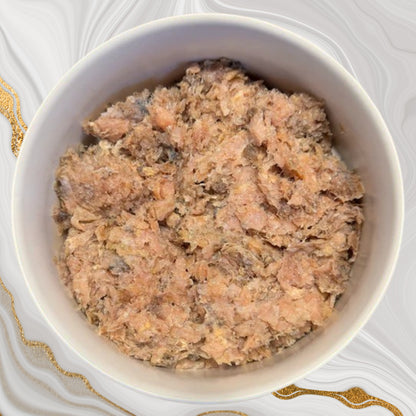 Bowl of Albright’s Beef PMR Prey Model Raw dog food with tripe, showing raw 80/10/10 texture, sold by Benny’s Raw Dog Food