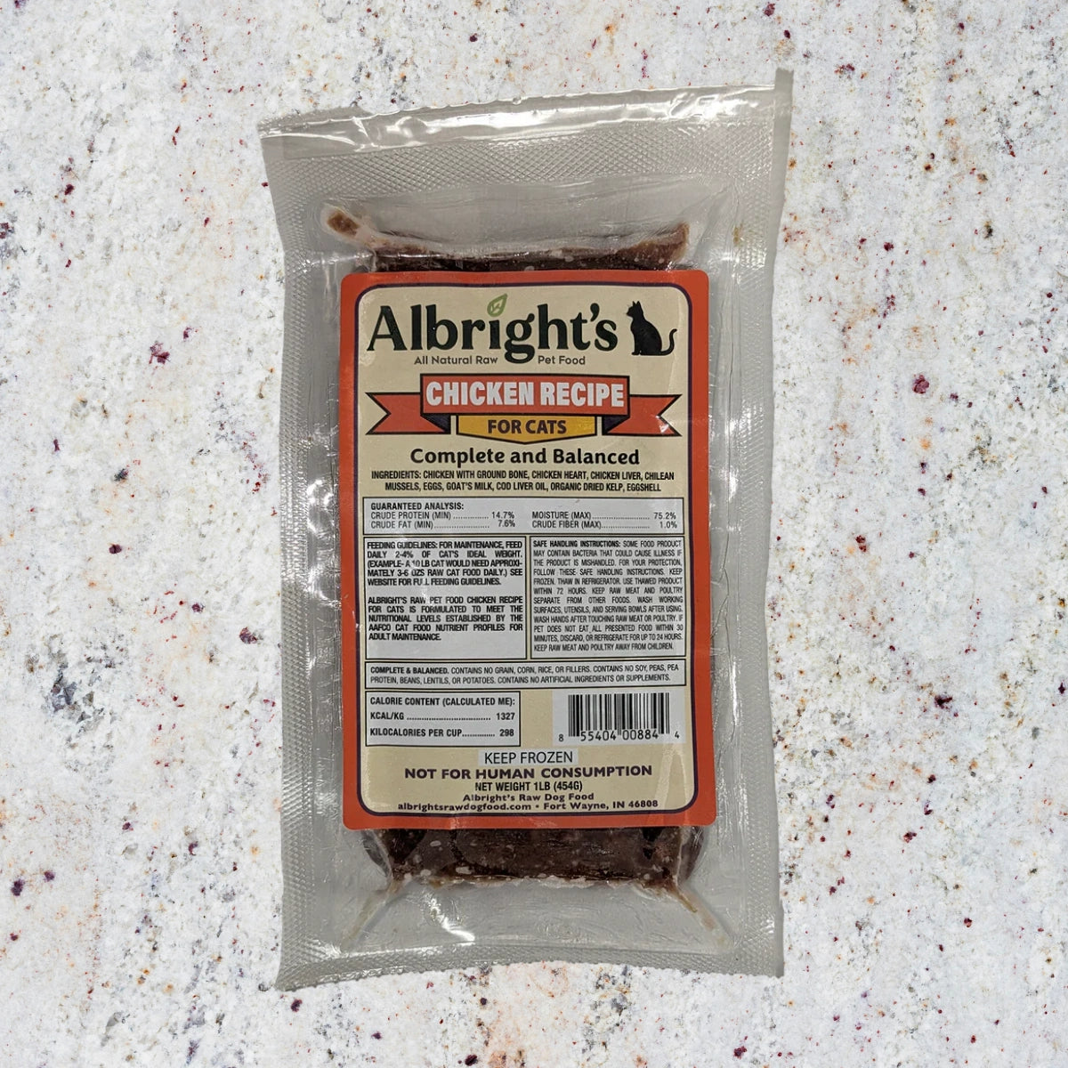 Albright’s Chicken Complete and Balanced Raw Cat Food package, sold by Benny’s Raw Dog Food
