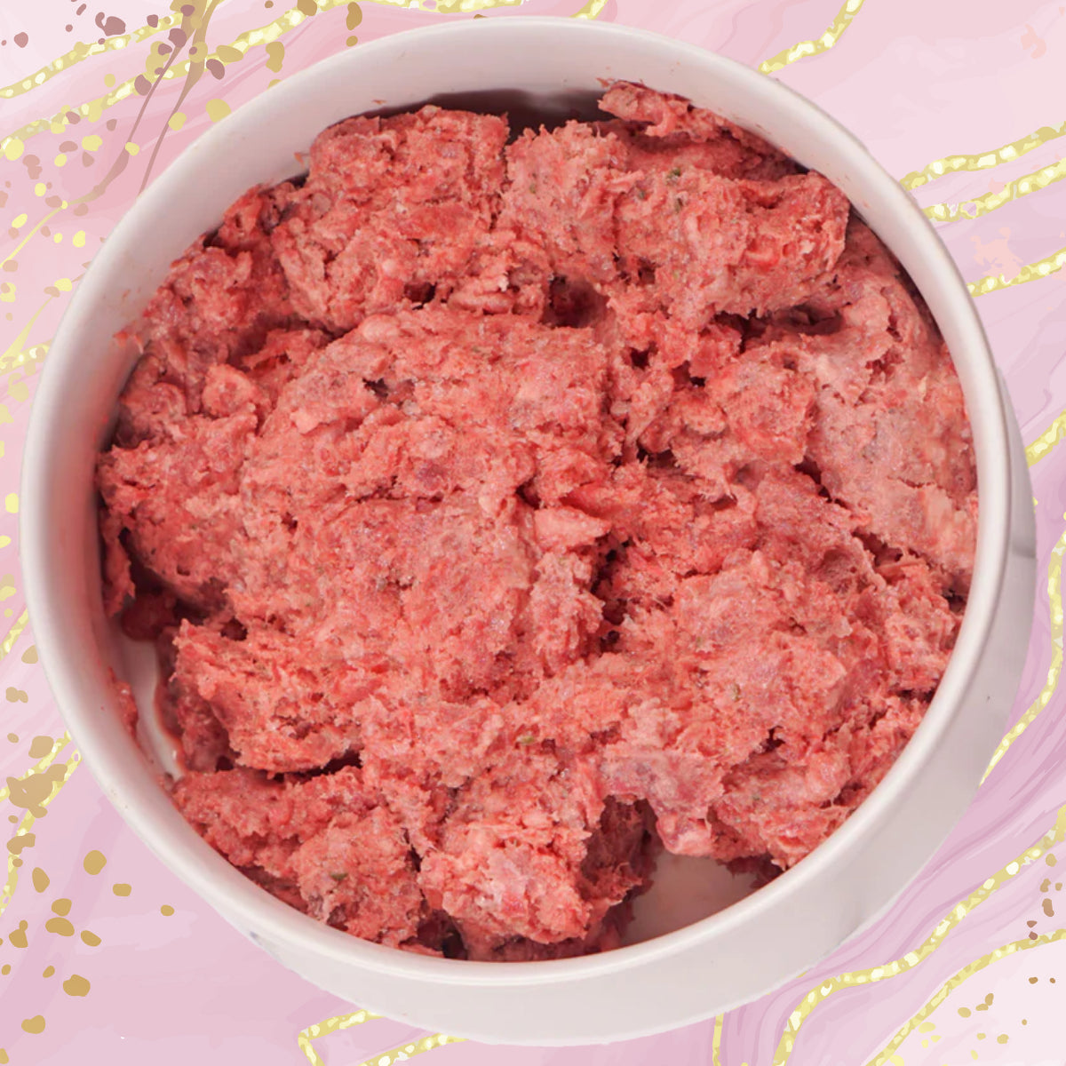 Albright’s Pork Complete and Balanced Raw Dog Food served in a bowl, sold by Benny’s Raw Dog Food
