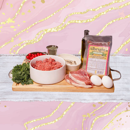 Ingredients used in Albright’s Pork Complete and Balanced Raw Dog Food by Benny’s Raw Dog Food
