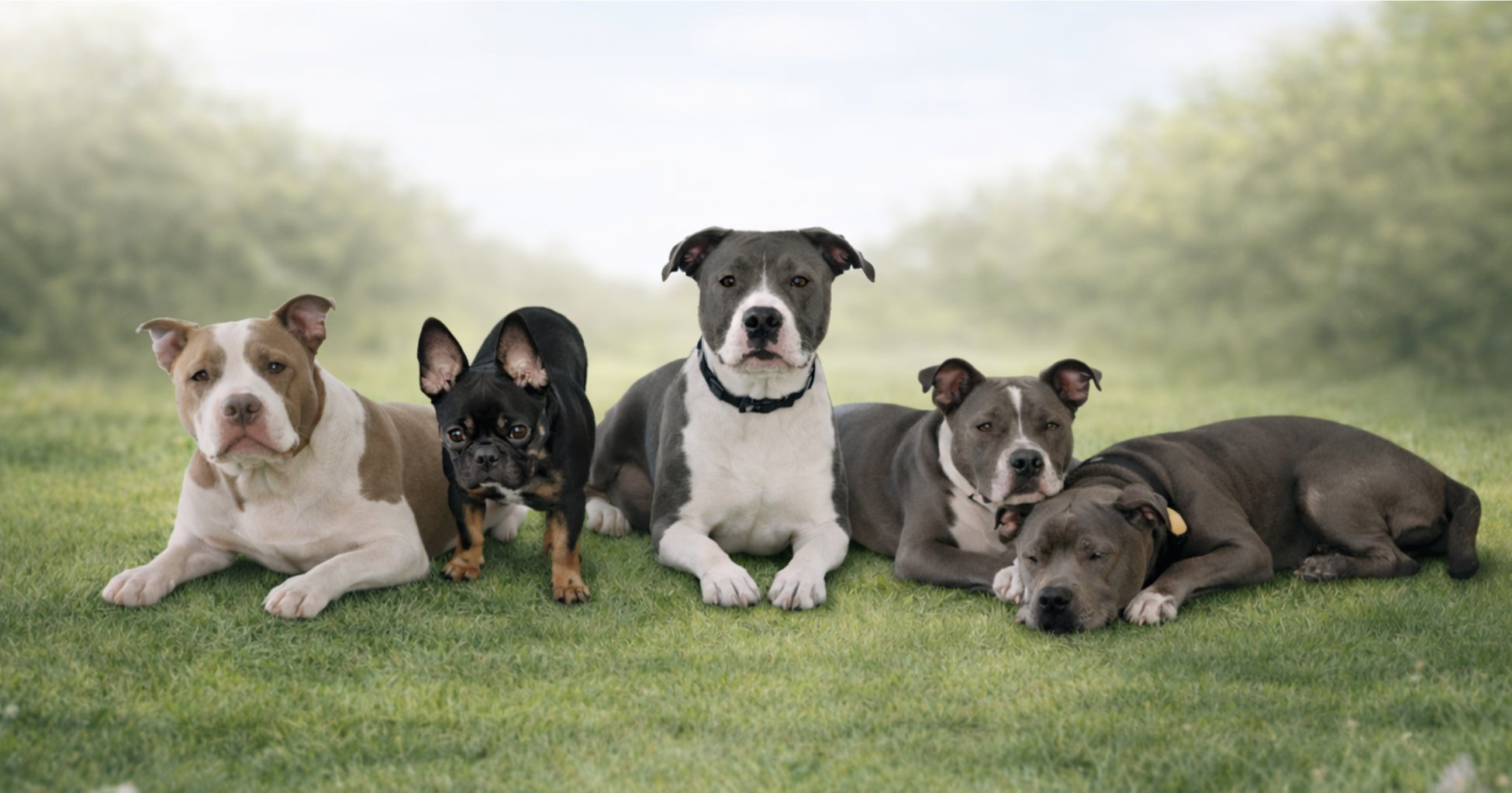 Benny and companion dogs representing Benny’s Raw Dog Food 